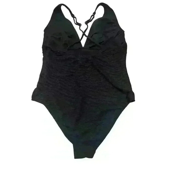 Ribbed Plunge Crossback Tummy Control One Piece Swimsuit Black NWT Size XL - Picture 4 of 10